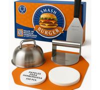 VERADGROUP®️ Smash Burger Kit Profesional de Acero Inoxidable 304 + 100 Recetas de Carne y Veganas de Regalo | Aplastador de Hamburguesas Premium (4 Piezas)