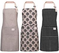 Veraing 3 delantales de algodón y lino, delantal de cocina, delantal de cocina ajustable con bolsillos, unisex para cocinar o hornear, color beige