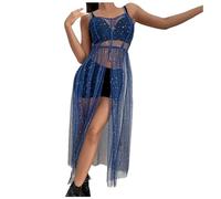 Verano 2026 Star Mesh Bikini Cover Up Vestido Sheer Slim Fit Sexy Beach wear con patrón celestial, azul, XL