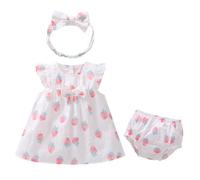 Verano Bebé Niñas Trajes 3 Piezas Ropa Conjuntos Lazo Vestido + Pantalones Cortos + Diadema Colocar Blanco 6-9 Meses
