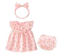 Verano Bebé Niñas Trajes 3 Piezas Ropa Conjuntos Lazo Vestido + Pantalones Cortos + Diadema Colocar Cereza 6-9 Meses