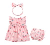 Verano Bebé Niñas Trajes 3 Piezas Ropa Conjuntos Lazo Vestido + Pantalones Cortos + Diadema Colocar Rosa 3-6 Meses