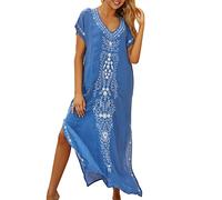 Verano Bordado Floral Flojo Caftán Boho Vestido de Bikini de Playa Bata de Talla Grande para Mujer Comodidad