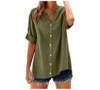 Verano Camisetas Manga Corta Mujer Talla Grande Camisa De Lino Top De Manga Corta para Mujer Blusas Coloridas para Camisa Casual Verano Ligera Playa Clásico Tradicional Unicolor