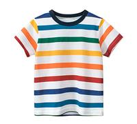 Verano camisetas niños 100, cuello redondo camiseta manga corta rayas coloridas impresas tops, niños transpirable traje niño multicolor rayas impresión camiseta niños ropa 1-7 años, multicolor, 110