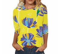 Verano Casual Mujer Media Manga Larga Cuello Redondo Impreso Top Camisetas Casual Camisetas Camisetas Camiseta Túnica Colgados, amarillo, XL