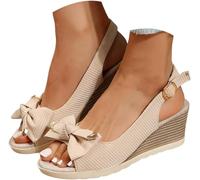 Verano de las Mujeres Arco Pendiente Tacones de Punta Abierta Correa de Tobillo Cómodo Transpirable Casual Vestido Sandalias Fondo Grueso Impermeable (Almendra,39)