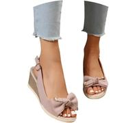 Verano de las Mujeres Arco Pendiente Tacones de Punta Abierta Correa de Tobillo Cómodo Transpirable Casual Vestido Sandalias Fondo Grueso Impermeable (Rosa,41)