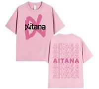 Verano de Moda 2025 Cantante Aitana Ocana Tour Hippie Camisetas Camiseta de algodón para Hombre Y2K Casual Mangas Cortas Tops Streetwear (Rosa,L)