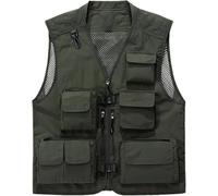 Verano delgado hombre ocio al aire libre viaje pesca chaleco de un solo hombro con múltiples bolsillos (ejército EN8,4XL)