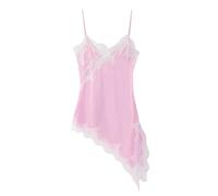 Verano Encaje Asimétrico Tirantes Espaguetis Mini Vestido Mujer Fluido Boho A Line para Date Vestido Casual Damas, Rosa., S