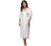 Verano Encaje Patchwork Kimono Bata Sexy Ropa De Dormir Lencería Chemises Mujeres Seda Camisón Largo Batas,blanco,3XL
