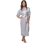 Verano Encaje Patchwork Kimono Bata Sexy Ropa De Dormir Lencería Chemises Mujeres Seda Camisón Largo Batas,A,S