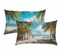 Verano Fundas Cojines 60x80 Lino Juego de 2, Funda Cojin Beach Súper Suaves y Cómodas, Funda de Almohada con Cremallera Oculta, Durable y Fácil Cuidado, Adecuado para Sofá, Cama, Silla o Jardín S5-396