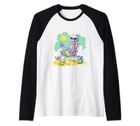 Verano Halloween Esqueleto Playa Sol Verano Vibes Camiseta Manga Raglan