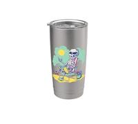 Verano Halloween Esqueleto Playa Sol Verano Vibes Vaso térmico de acero inoxidable de doble pared