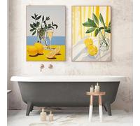 Verano italiano en Amalfi con limones: póster de paisaje en lienzo, arte mural, decoración para cocina, hogar y hotel (30x40cm/2 piezas sin marco)