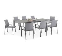 Verano - Juego de muebles de jardín, color antracita/gris claro, con 8 sillas y mesa de jardín extensible, aluminio y textileno resistente a la intemperie, apilable, resistente, muebles de exterior