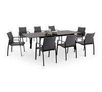 Verano - Juego de muebles de jardín, color negro/antracita, con 8 sillas y mesa de jardín extensible, aluminio y textileno resistente a la intemperie, apilable, resistente, muebles de exterior