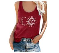 Verano letra impresión O cuello sin mangas camiseta Top Tank, Vino, XXL