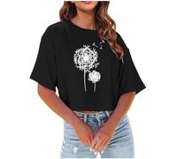 Verano Mujeres Casual Manga Corta Cuello Redondo Camisas Ligero Suave Casual Carta Impresión Tops Ropa 07 Camisa Química, Negro , XXL