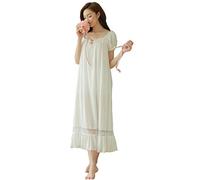 Verano Mujeres Manga Corta Larga Blanco Camisón Casual Lounge S-XL (Para Altura 155-160cm)), blanco, S