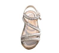 Verano Niñas Sandalias Edición Coreana Pequeñas Niñas Perla Abierta Encaje Princesa Zapatos Pequeños Medianos Grandes Niños Rendimiento Zapatos Sandalias de Bicicleta Mujer, dorado, 27 EU