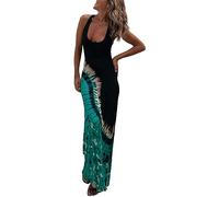 Verano Otoño Sexy Multi Print Halter Dress Party Wedding Dress Group Vestido Boda Mujer Invitada (1D-Green, S)