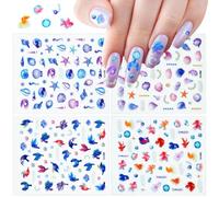 Verano Pegatinas para Uñas 5D Pegatinas Uñas Nail Art Stickers, Uñas de Pegatina Océano, Conchas y Estrellas de Mar, para DIY Decoracion Uñas