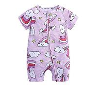 Verano Recien Nacido Bebé Mameluco Monos, Moda Estampado Unisexo Jumpsuit de Manga Corta de Algodón Bodies Pelele Body Ropa Pijama para Niñas Niños (90cm,Nubes Rosas)