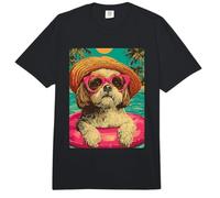 Verano Shih Tzu con Gafas de Sol Lindo Perro Tropical Fiesta en la Piscina Comfort Colors Adult Heavyweight T-Shirt