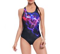 Veranobreeze Frauen Atlético Impresión One Piece Bañeros Entrenamiento Moda de baño Racerback Wettkampf Bañeros para Mujeres (Dynamisches Neon, EU40)