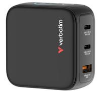 Verbatim Mini GaN Charger 65W con pantalla, 3 puertos USB-C Charger Power Adapter 2× USB-C & 1× USB-A, cargador rápido múltiple para MacBook, portátil, iPad, iPhone 17, Samsung- EU, Reino Unido