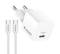 Mini cargador de pared Verbatim GaN USB-C con cable USB-C 20W (Blanco)