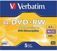 Verbatim 43229 DVD+RW 4x Disc in Non Print Jewel Case (Pack of 5) Matt sil (DVD)