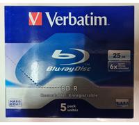 Verbatim Azul Ray Disc Bd-R 25GB 4x Grabable 6x Speed Vitesse Pack 5 Piezas