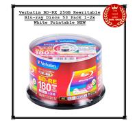 Verbatim BD-RE 25GB discos Blu-ray regrabables 53 Pack 1-2x blanco imprimible...