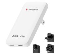 Verbatim Cargador USB-C GaN de 65 W, cargador de pared rápido delgado, entrega de energía USB-C dual (PD), cargador de viaje para MacBook, iPhone, iPad, Samsung 30281