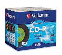 Verbatim CD-R Discos en Blanco de 700 MB 80 min 52X Disco grabable para Datos y música con Superficie de Vinilo Digital - 10 Unidades Slim Case Azul/Verde/Naranja/Rosa/Púrpura