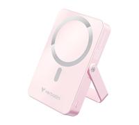 Verbatim Charge 'n' Go MagSafe - Batería externa magnética de 10.000 mAh rosa 15 W PD 20 W de carga rápida, pantalla LED, soporte plegable, superficie de cristal para iPhone 16/15/14/13/12 Pro/Pro Max