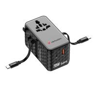 Verbatim GAN - Adaptador de Viaje (70 W, Incluye 2 Cables Integrados, USB-C, USB-A, 2 Puertos USA/JP, Cargador rápido para Ordenador portátil, Smartphone y más