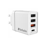 VERBATIM CHR-30EU2 Cargador de red USB de 30 W con 4 conexiones 1 x USB-C® PD 20 W / 1 x USB-A QC 3.0 / 2 x USB-A 10W, blanco