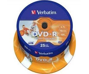 Verbatim DVD-R Wide Inkjet Printable ID Brand 4.7GB 16x Pack 25 - DVD-R