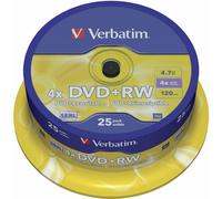 Verbatim DVD+RW 43489 Spindle (Pack of 25) 25 Pack Spindle DVD+RW Single (DVD)
