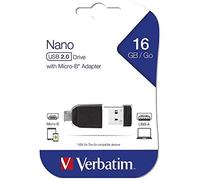 Verbatim nano - unidad usb de 16 gb con adaptador micro usb - negro