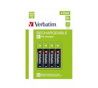 VERBATIM Pilas Recargables AAA Premium Pack 4 Pilas - 1.2V 950mAh - Pilas NiMH HR03 Recargables - Baja autodescarga - Baterías Mignon precargadas para Controladores, Juguetes, cámaras, etc