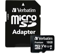 Verbatim Premium microSDHC Tarjeta de memoria con adaptador I 16 GB I negro I para videograbaciones Full HD I resistente al agua y a golpes I tarjeta SD para cámara, Smartphone, Tablet