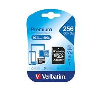 Verbatim Tarjeta de memoria microSDXC 44087 256 GB Clase 10 con adaptador Negro 90/10 MB/s