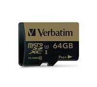 Verbatim Pro+ U3 Micro SDXC Tarjeta de Memoria con Adaptador I 64 GB I Negro I Tarjeta SD para videograbaciones 4K Ultra HD I con Velocidad UHS Clase 3 I Tarjeta Micro SD para cámaras y más