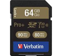 Verbatim Pro + U3 SDXC Tarjeta de memoria - 64 GB - Tarjeta SD para videograbaciones 4K Ultra HD - Velocidad UHS clase 3 - Tarjeta SD negra - Tarjeta de memoria SD para cámara, PC y más